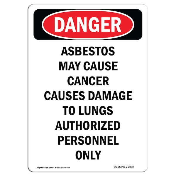 Sign, 5" H, 3.5" W, PORTRAIT Contains Asbestos Fibers, Portrait, DS-D-35-V-2050-10PK